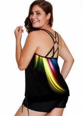 Printed Drawstring Waist Plus Size Tankini Set