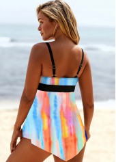Tie Front Asymmetric Hem Printed Swimdress Top-No Bottom