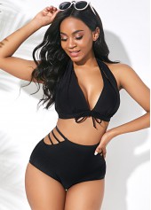 Halter Bowknot Pierced High Waisted Bikini Set