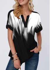 Split Neck Short Sleeve Gradient Blouse