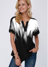Split Neck Short Sleeve Gradient Blouse