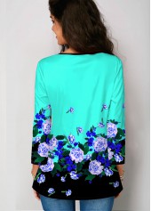 Crinkle Chest Mint Green Floral Print Blouse