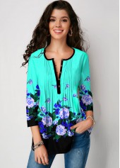 Crinkle Chest Mint Green Floral Print Blouse