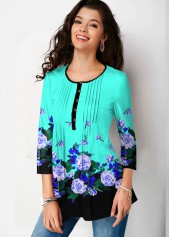 Crinkle Chest Mint Green Floral Print Blouse