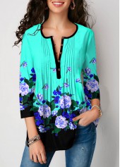 Crinkle Chest Mint Green Floral Print Blouse
