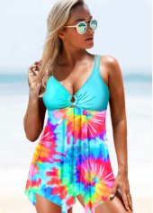 Asymmetric Hem Rainbow Color Tie Dye Swimdress Top-No Bottom