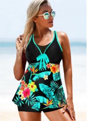 Bowknot Tropical Print Double Strap Tankini Top-No Bottom