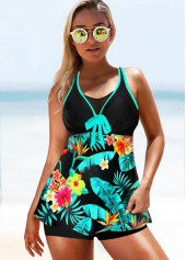 Bowknot Tropical Print Double Strap Tankini Top-No Bottom