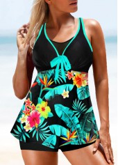 Bowknot Tropical Print Double Strap Tankini Top-No Bottom