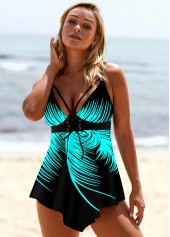 Palm Leaf Print Asymmetric Hem Lace Up Swimdress Top-No Bottom