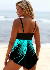 Palm Leaf Print Asymmetric Hem Lace Up Swimdress Top-No Bottom