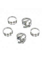 Silver Metal Bohemian Geometric Shape Ring Set for Women