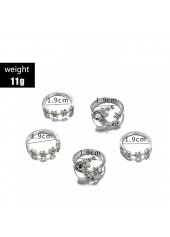 Silver Metal Bohemian Geometric Shape Ring Set for Women