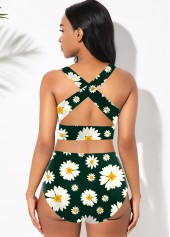 Bowknot Daisy Print High Waisted Bikini Set