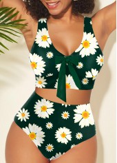 Bowknot Daisy Print High Waisted Bikini Set