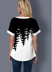 Split Neck Printed Color Block Blouse