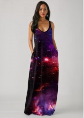 Starry Night Print Side Pocket Maxi Dress