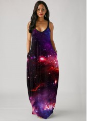 Starry Night Print Side Pocket Maxi Dress