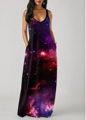 Starry Night Print Side Pocket Maxi Dress