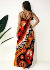 Side Pocket Tribal Print Spaghetti Strap Maxi Dress