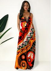 Side Pocket Tribal Print Spaghetti Strap Maxi Dress