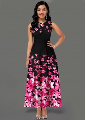 Side Pocket Sleeveless Floral Print Maxi Dress