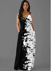 Spaghetti Strap Side Pocket Printed Maxi Dress