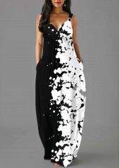 Spaghetti Strap Side Pocket Printed Maxi Dress