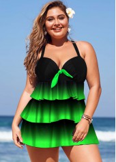 Gradient Layered Hem Plus Size Swimdress and Panty