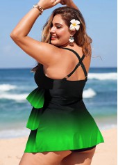 Gradient Layered Hem Plus Size Swimdress and Panty