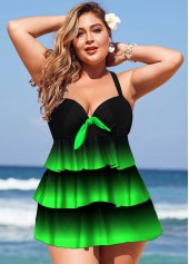 Gradient Layered Hem Plus Size Swimdress and Panty