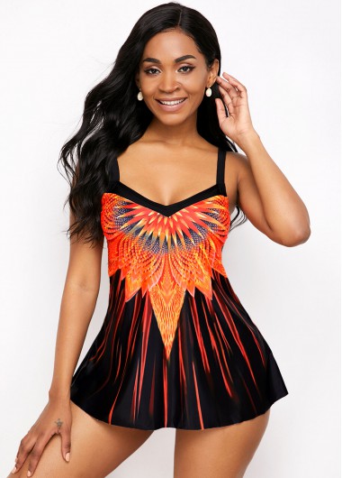 Women&apos;S Orange Two Piece Padded Wire Free Siwmdress Bathing Suit Ombre Dip Dye Spaghetti Strap Swimsuit And Panty By Rosewe - S