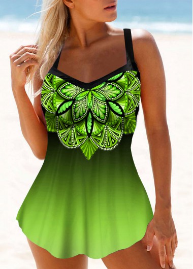 Rosewe Spaghetti Strap Gradient Printed Swimdress and Panty - 14