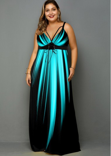 Rosewe Palm Leaf Print Spaghetti Strap Plus Size Dress - 1X