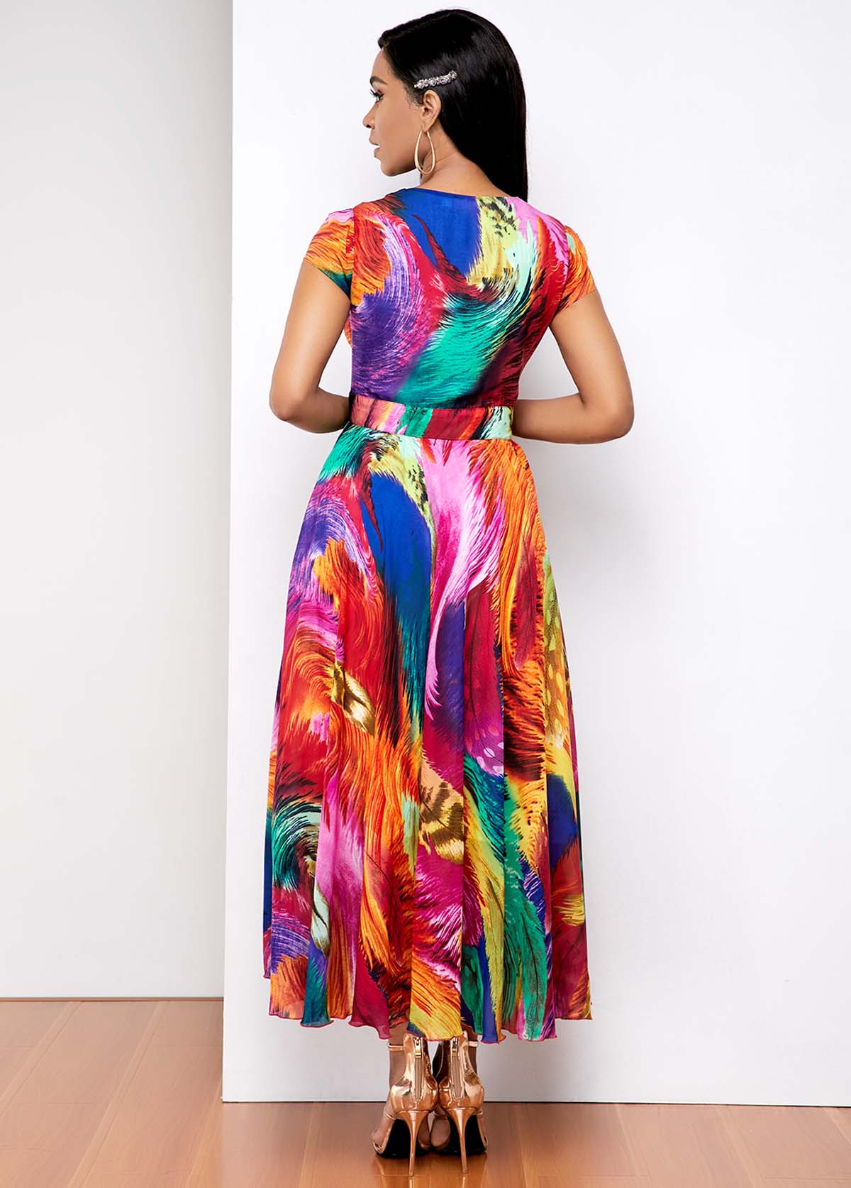 Rainbow gradient print V Neck Dress