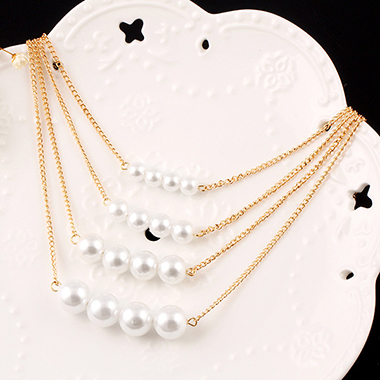 Pearl Embellished Layered Gold Metal Necklace