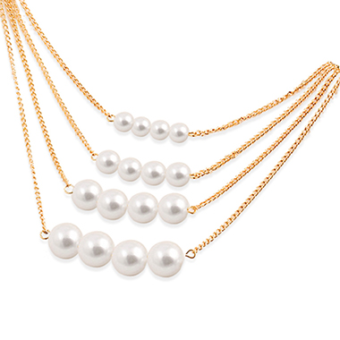Pearl Embellished Layered Gold Metal Necklace