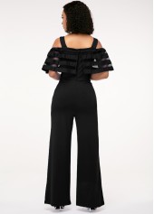 Strappy Cold Shoulder Black Ruffle Overlay Jumpsuit 