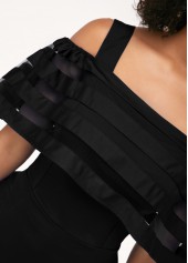 Strappy Cold Shoulder Black Ruffle Overlay Jumpsuit 