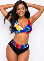 Drawstring Waist Printed Lace Up Bikini Set