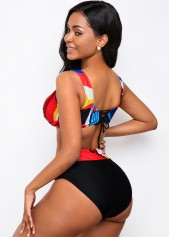 Drawstring Waist Printed Lace Up Bikini Set