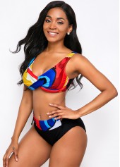 Drawstring Waist Printed Lace Up Bikini Set