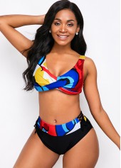 Drawstring Waist Printed Lace Up Bikini Set