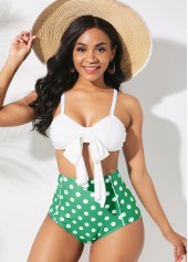 Bowknot Detail High Waist Polka Dot Print Bikini Set