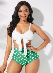 Bowknot Detail High Waist Polka Dot Print Bikini Set
