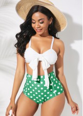 Bowknot Detail High Waist Polka Dot Print Bikini Set