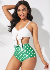 Bowknot Detail High Waist Polka Dot Print Bikini Set