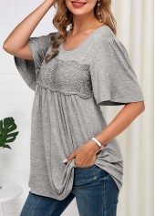 Half Sleeve Lace Panel Grey Soft T Shirt