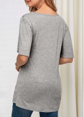 Half Sleeve Lace Panel Grey Soft T Shirt