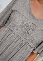 Half Sleeve Lace Panel Grey Soft T Shirt